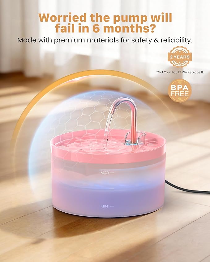 Cat Water Fountain for Cats Indoor: 67oz/2L GIOTOHUN Cat Fountain - Silent Pet Water Fountain for Drinking - Pink Cat Drinking Founttain - Faucet Pet Fountain - Contains 6 Filters + 3 Sponges - Image 2