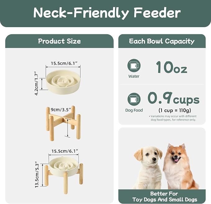 Havniva Elevated Slow Feeder Dog Bowls, Ceramic Dog Bowl Slow Feeder | 0.9 Cups Raised Slow Feeding Bowl for Small Breed, Puzzle Dog Food Bowl with Wooden Stand, Non-Slip, Anti-Choking - Image 2