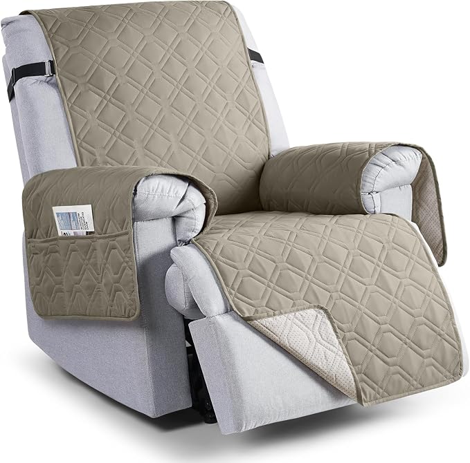VANSOFY 100% Waterproof Recliner Chair Covers Washable, Khaki, 22" | Non-Slip, Slipcover with Pocket, Furniture Protector, Elastic Straps, Chair Cover for Pets, Dogs by VANSOFYFURNITURECOVERS