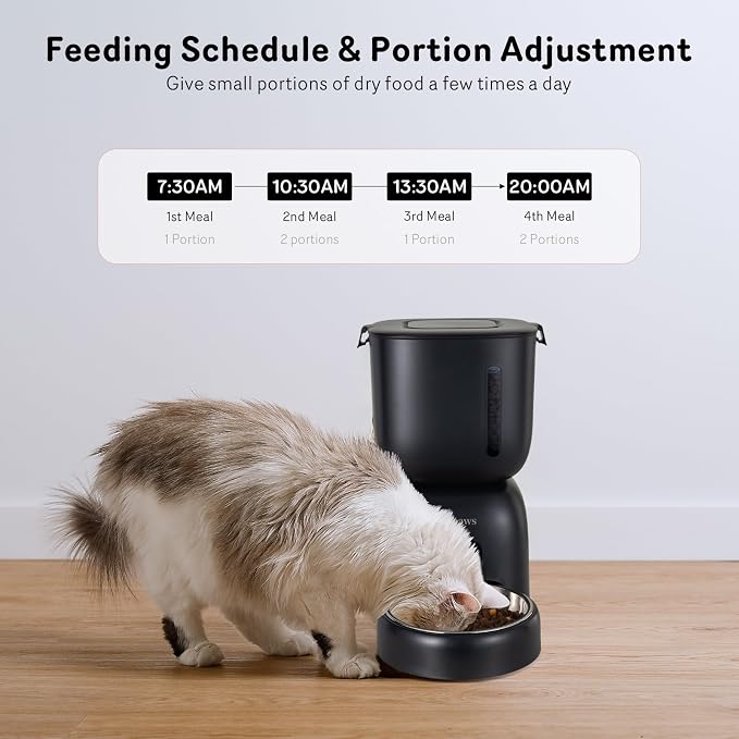 Automatic Cat Feeder and Water Dispenser FW1, Wire or Battery Cat Food Dispenser Timer Pet Feeder - Locking Lid, Desiccant Bag, Programmable Portion Control, 4 Daily Meals, 10s Voice Recorder - Image 2