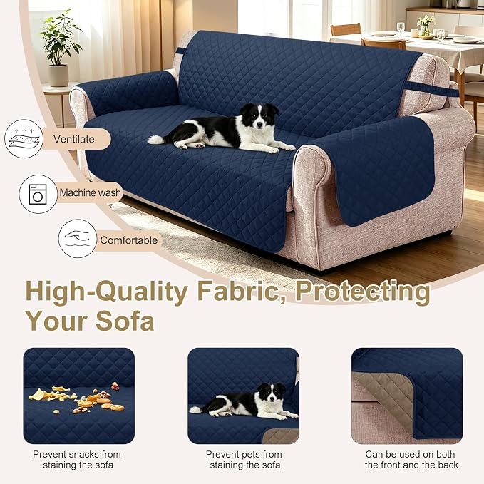 Reversible Recliner Chair Covers, 23" Chair, Navy/Camel | Chair Covers for Living Room with Elastic Straps, Water Repellent, Chair Protectors Covers for Dogs - Image 5