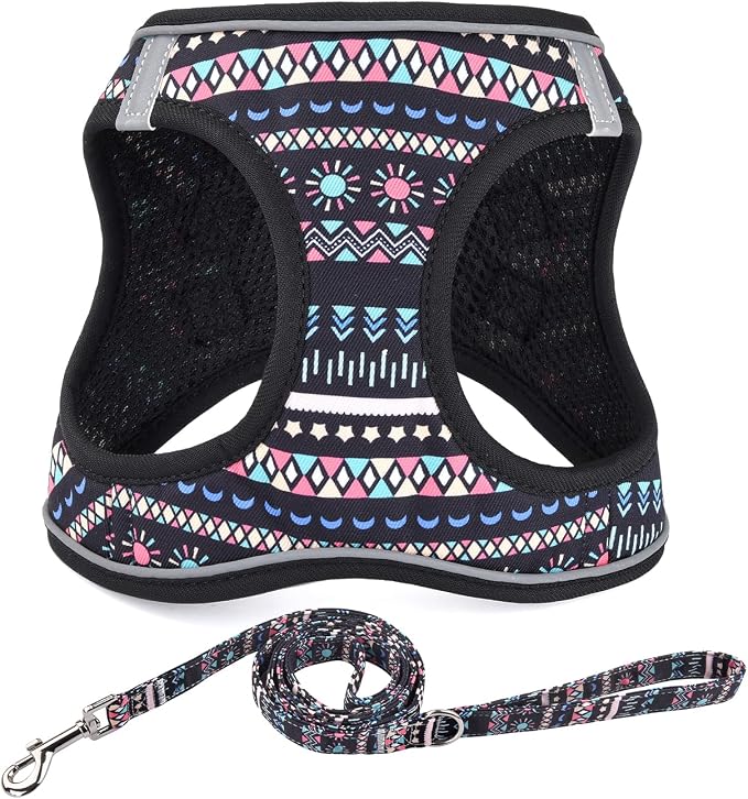Mihqy Step in Dog Harness and Leash Set, Breathable Mesh, Black Bohemia,M | Reflective, Adjustable No Pull Harnesses for Small Dogs, Lightweight Vest Harnesses, Fashion Design by Mihqy