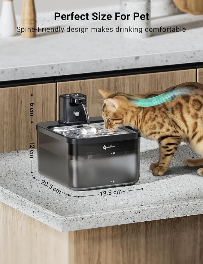 DownyPaws Cat Water Fountain Cordless, Pet Fountain, Black Pro, 6 Filters | Wireless Cat Drinking Water Fountains for Cats Indoor, Fursink , Battery Operated, Motion Sensor, Ultra Quiet Pump, BPA-Free - Image 9