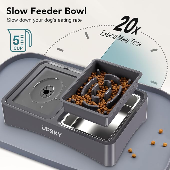 UPSKY 3-in-1 Elevated Dog Bowls Set with 4 Height Adjustable Stand and Mat | 304 Stainless Steel Bowl, No Spill Water Bowl, Slow Food Bowl, Anti-Slip, Dishwasher Safe, Suitable for Small Medium Dogs - Image 4