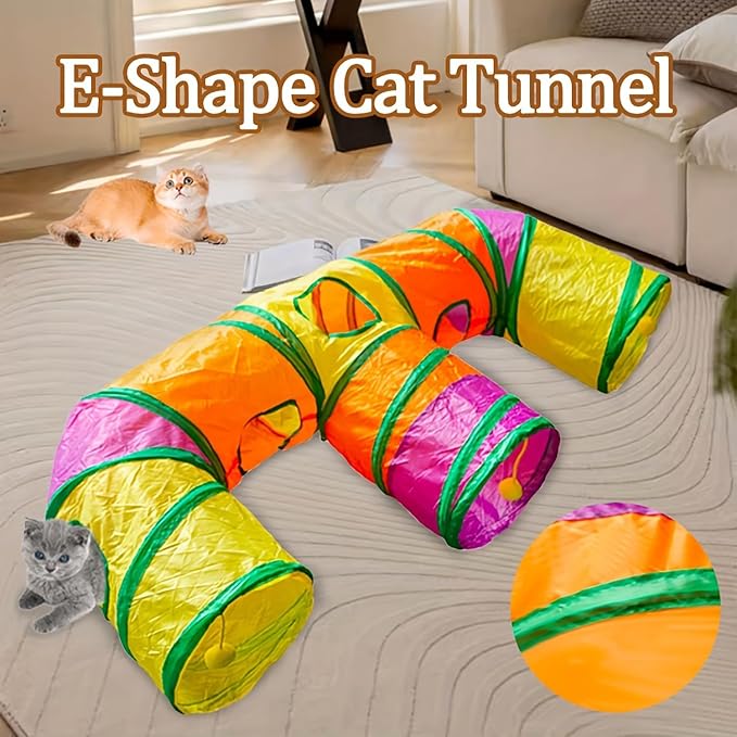 3 Way Collapsible Cat Tunnels with Interactive Ball, E Shape Folded Pet Tube Toy for Indoor Cats, Puppy, Kitty, Kitten, Rabbit - Image 3
