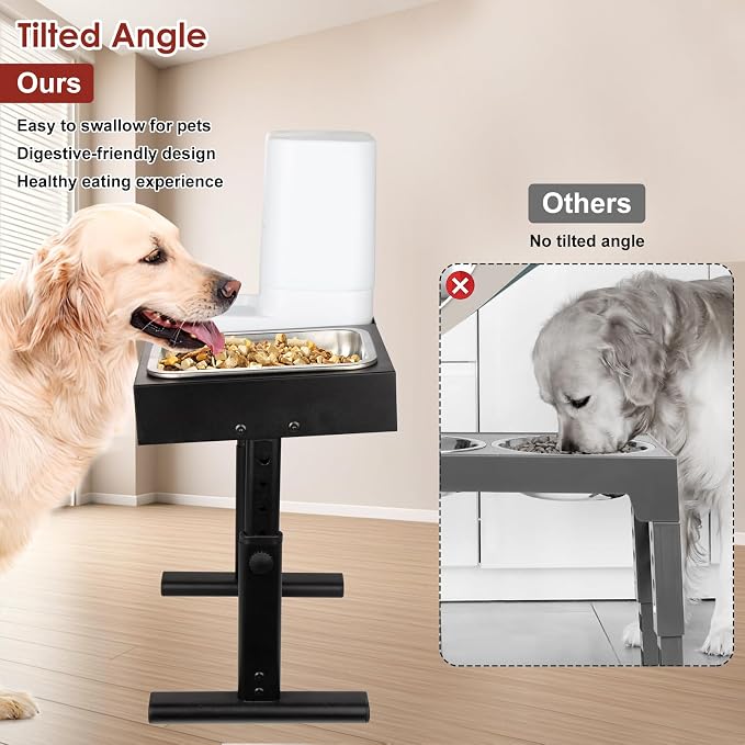 Elevated Dog Bowls with Water Dispenser and 304 Stainless Steel Bowl, Adjustable to 6 Heights, 2.75" to 14.6", Raised Dog Food Bowls for Small, Medium & Large Sized Dogs, Tilted Angle - Image 4