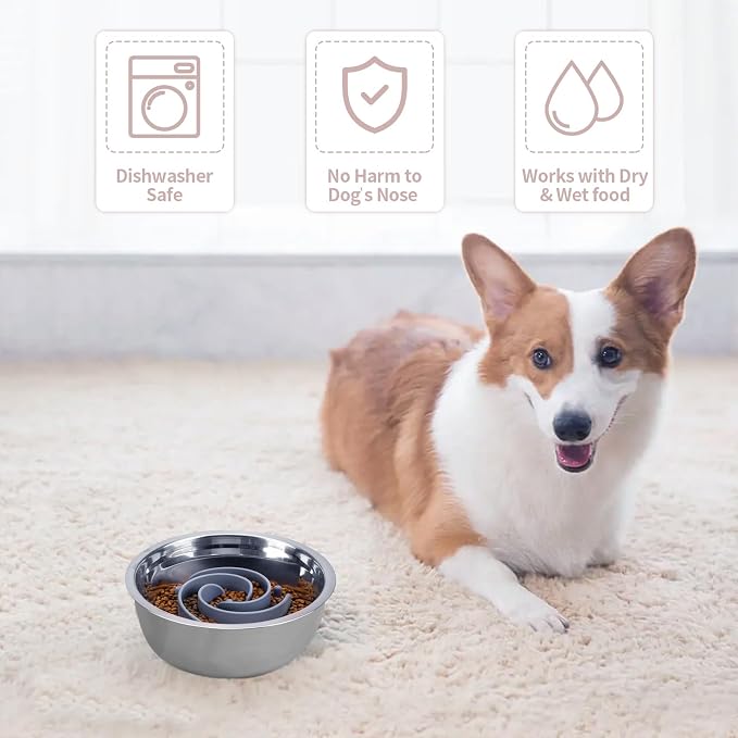 Slow Feeder Dog Bowls Insert, Bestalk Soft Silicone Slow Eating Feeder Insert with Suction Cups for Small, Medium and Large Dogs, Fit into Basic and Elevated Dog Bowls, Grey - Image 5