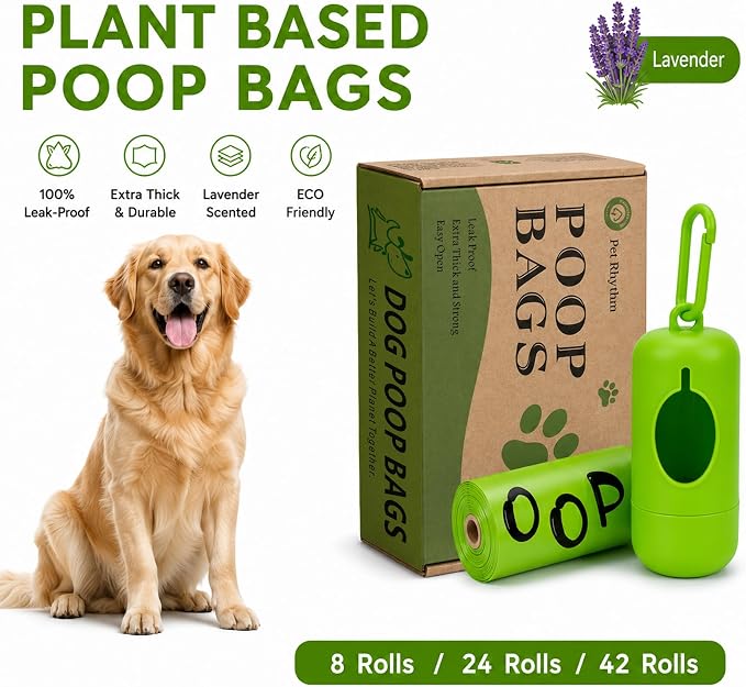 Dog Poop Bags rolls with Dispenser,120 pack Plant-Based Material | Dog Waste Bags Extra Thick Leak-Proof , Lavender-Scented Dog Poop Bags, 13x9 Inch for Bags for Dogs Walking and Cat Litter - Image 9
