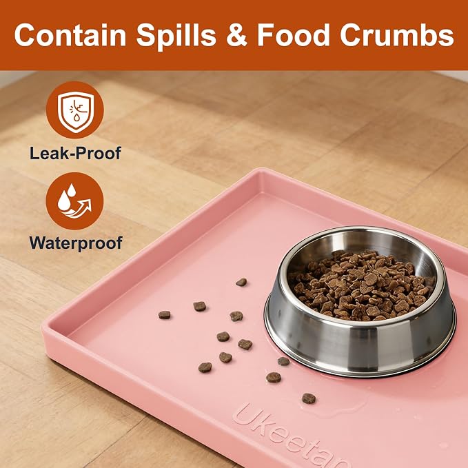 19" x 12" Extra Thick Silicone Mat Waterproof with Raised Edge, Pink | BPA-Free Non-Slip Dog & Cat Food Mat, Feeding Mat for Food and Water Bowls, Spill Proof Mat to Protect Floors - Image 3