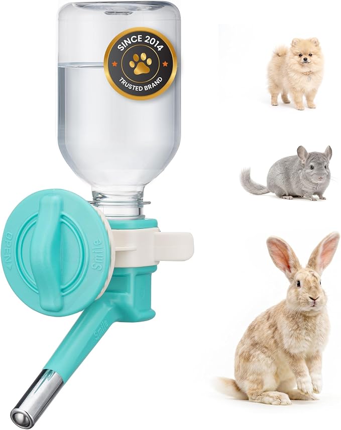 Choco Nose Patented No-Drip Water Bottle/Feeder for Puppies/Toy-Small Breed Dogs/Rabbits/Cats/Chinchillas and Other Small Pets and Animals - for Cages or Crates 10.2 oz. Nozzle 13mm, Aqua (C528) by ChocoNosePetSupplyWeLovePetsLikeYouDo