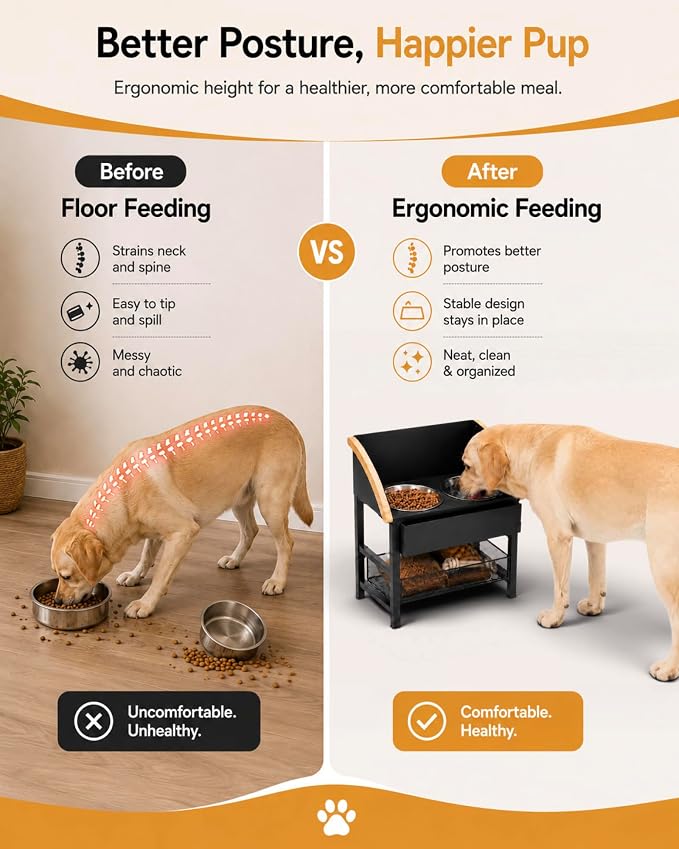Elevated Dog Bowls for Large Breed Dogs with Storage Basket, 13 Inch Tilted Raised Dog Bowl Stand with Stainless Steel Bowls, Metal Dog Feeding Station - Image 4