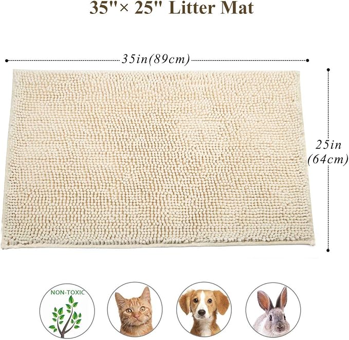 VIVAGLORY Cat Litter Mat Softgrip Litter Trapping Mat, 35"× 25", Beige | Litterbox Rug Box Catcher for Indoor & Floor, Easy Clean Washable Less-Mess Waterproof for Cat - Image 5