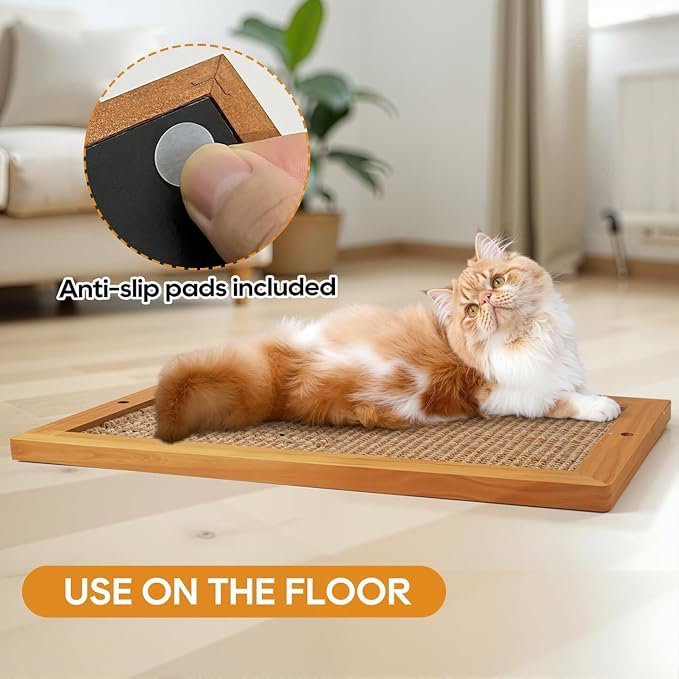 Wooden Sisal Cat Scratching Post, Wall & Floor Mount Vertical Cat Scratch Pad for Indoor Kittens Adult Cats, Durable Cat Wall Scratcher Furniture Protector Cat Toy - Image 6