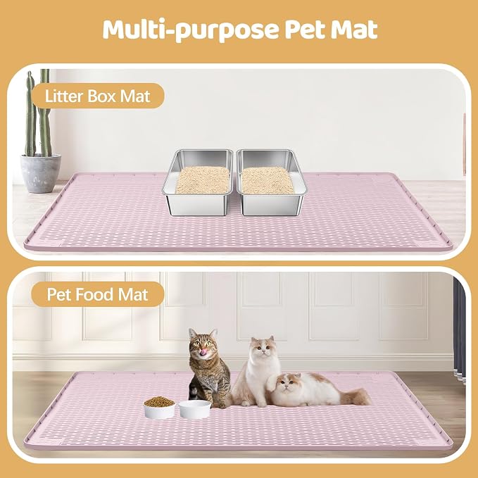Silicone Cat Litter Mat for Litter Box 50”x35” Large Cat Mat, Pink | Waterproof, Non-Slip, Leak-Proof Rug Mat with Lip, Easy to Clean, Extra Large Litter Catcher Mat for Floor - Image 6