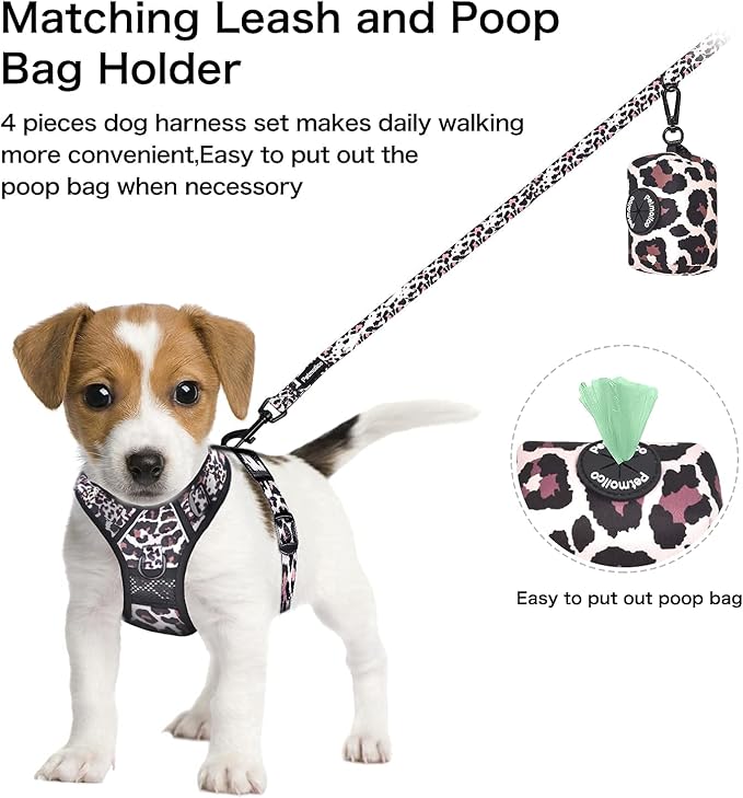 Petmolico No Pull Dog Harness, Leash & Poop Bag Holder, Small, Leopard | Reflective Vest, Easy Control Handle, Adjustable Fit, For Small Breeds & Puppies - Image 3