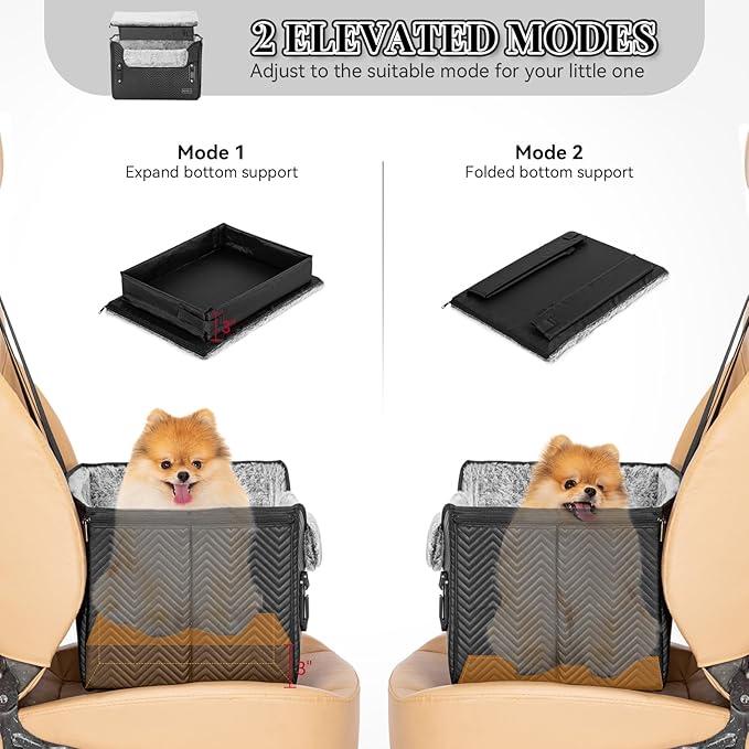 PETSFIT Small Dog Car Seat, Waterproof PU Leather Dog Carseat with Patent Safe Buckles, Clip-On Leash, Car Seat for Dogs, Cats Up to 25 lbs (Glossy Black) - Image 4