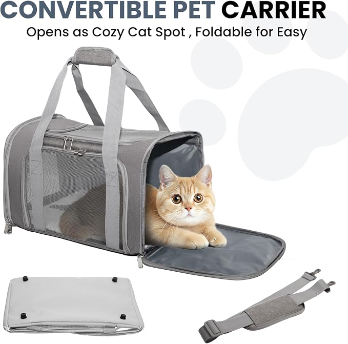 Soft-Sided Cat Carrier 18x11x11 in Expandable Travel Pet Bag 15LBS | For Cats and Small Dogs with Anti-Scratch Mesh Washable Mat Collapsible Escape-Proof Airline Approved with Shoulder Strap - Image 6