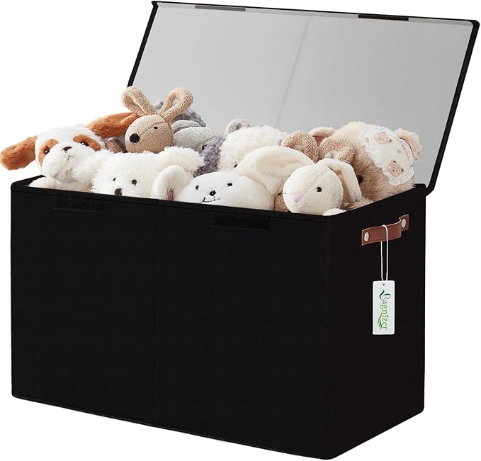 Bagnizer Large Toy Storage Box with Lids, Collapsible Sturdy Baby Storage Organizer Chest Bin Basket for Kids, Boys, Girls, Playroom, Nursery, Bedroom, Closet 25"x13"x16" (Black) by Bagnizer