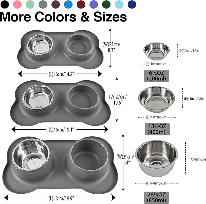 Dog Bowls 2 Stainless Steel Bowl for Pet Water and Food Feeder with Non Spill Skid Resistant Silicone Mat for Pets Puppy Small Medium Cats Dogs - Image 4