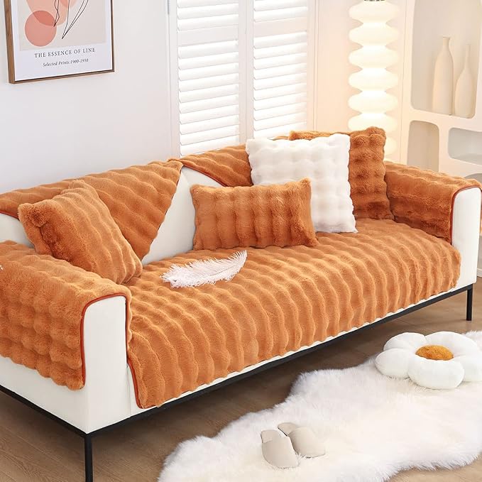 Faux Fur Couch Covers for Sofa Thick Fuzzy Sofa Covers for Dogs | Soft Warm Couch Cover Shaggy Fuzzy Sectional Sofa Cover Non-Slip Plush Sofa Slipcover Furniture Protector - Image 2