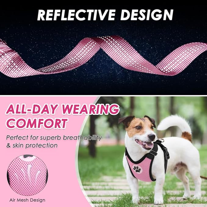 Lukovee Dog Car Harness Seat Belt, Harness & Seatbelt with 2 in 1 Buckle | Adjustable Soft Breathable Mesh Harness, Reflective Elastic Reflective Tether, for Small Medium Large Dogs Pets (A-Pink, XS) - Image 8