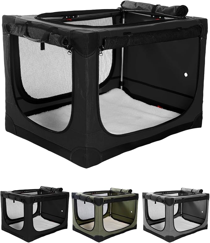Veraste 42" Soft Collapsible Travel Dog Crate for Large Dogs,Black | 4-Door Foldable Travel Crate,breathable mesh, foldable with storage bag by Veraste