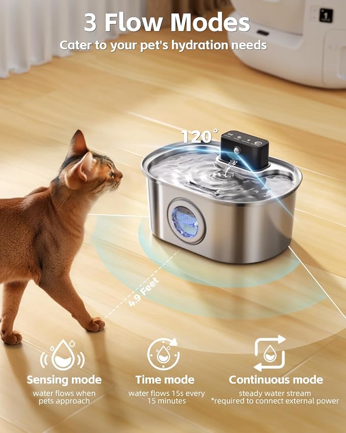Cordless 3.2L/108oz Stainless Steel Cat Water Fountain Pet Fountain | Rechargeable Pet Water Dispenser - Motion Sensor Activation - Multi-Layer Filtration - Ultra-Quiet Pump (4 Filters) - Image 4