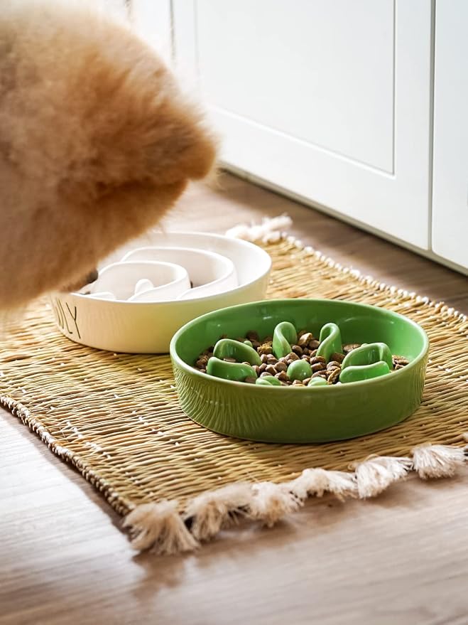 LE TAUCI Ceramic Slow Feeder Dog Bowls Small Breed, 0.6 Cups Dog Food Dish for Fast Eaters, Puzzle Bowl for Small Dogs and Cats,Clover Green - Image 2