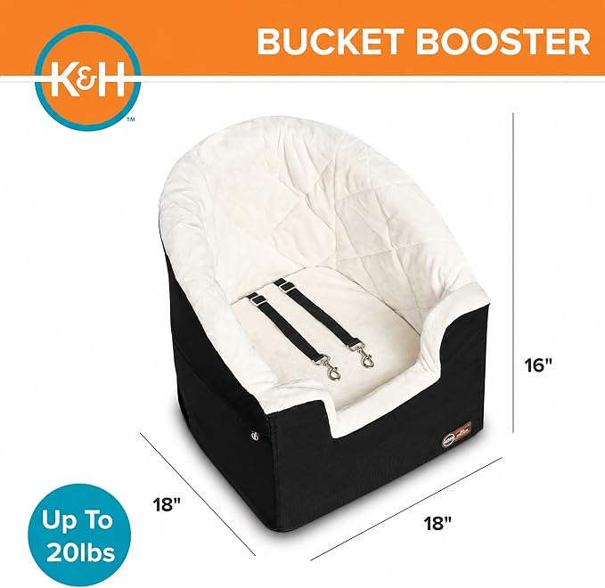 K&H Dog Car Seat, Bucket Booster for Cats & Dogs, Small, Black/Cream | Better views on rides, dog car seats for small dogs with bolster, 2 tethers, washable cover, for 2 small dogs or 1 medium dog - Image 3