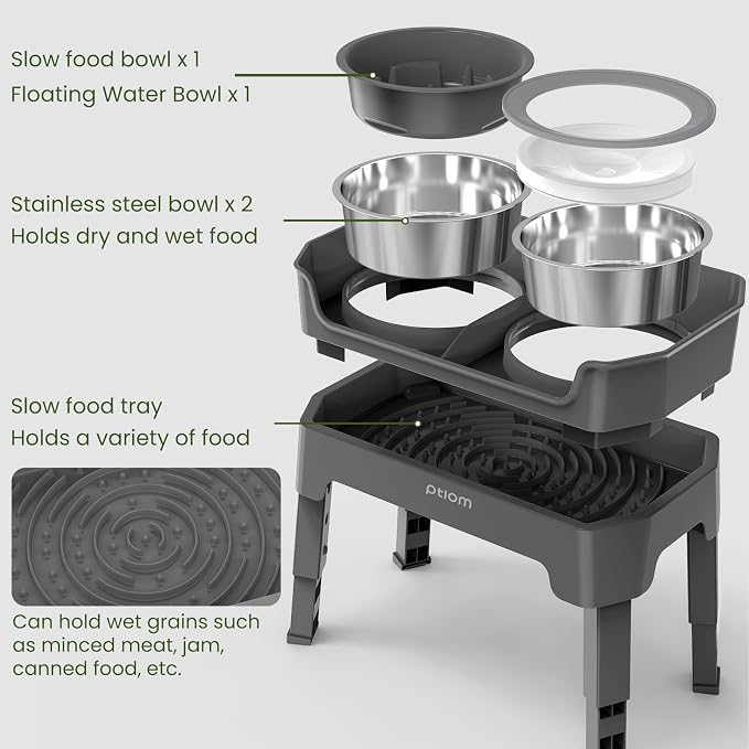 4-in-1 Elevated Slow Feeder Dog Bowls, 4 Height Adjustable Mess Proof Raised Dog Bowl Stand with No Spill Dog Water Bowl, Stainless Steel Dog Food Bowl & Slow Feeder for Large Medium Small Dogs Pets - Image 2