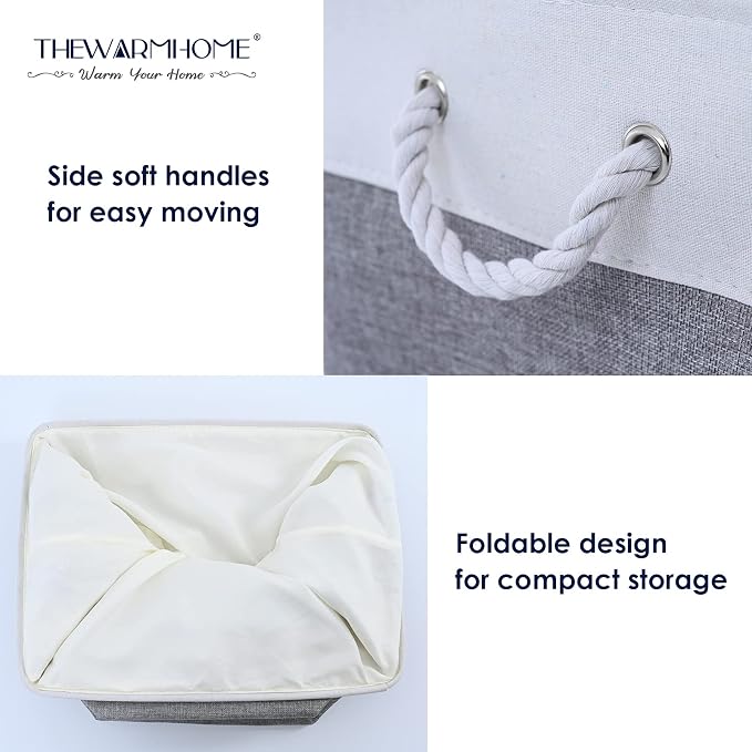 TheWarmHome Small Storage Baskets for Organizing,Storage Baskets for Shelves,Small Fabric Storage Bins W/Handles For Closet Nursery Toy Decorative Foldable (White&Grey, 11.8L*7.9W*5.2H-6 Pack) - Image 5