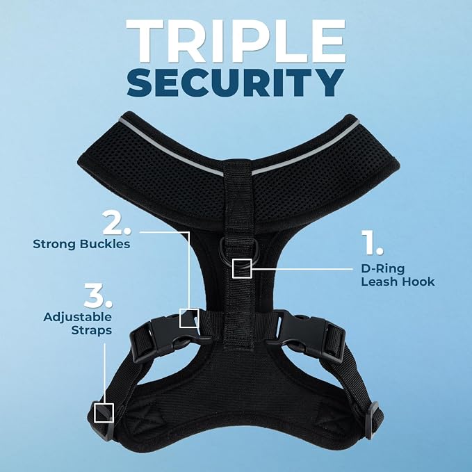 Best Pet Supplies Voyager Aerolite Over the Head Dog Harness, No Pull Breathable Air Mesh Vest, Quick Dry with Reflective Stitching, Adjustable Escape Resistant Harness - Black, X-Large - Image 2