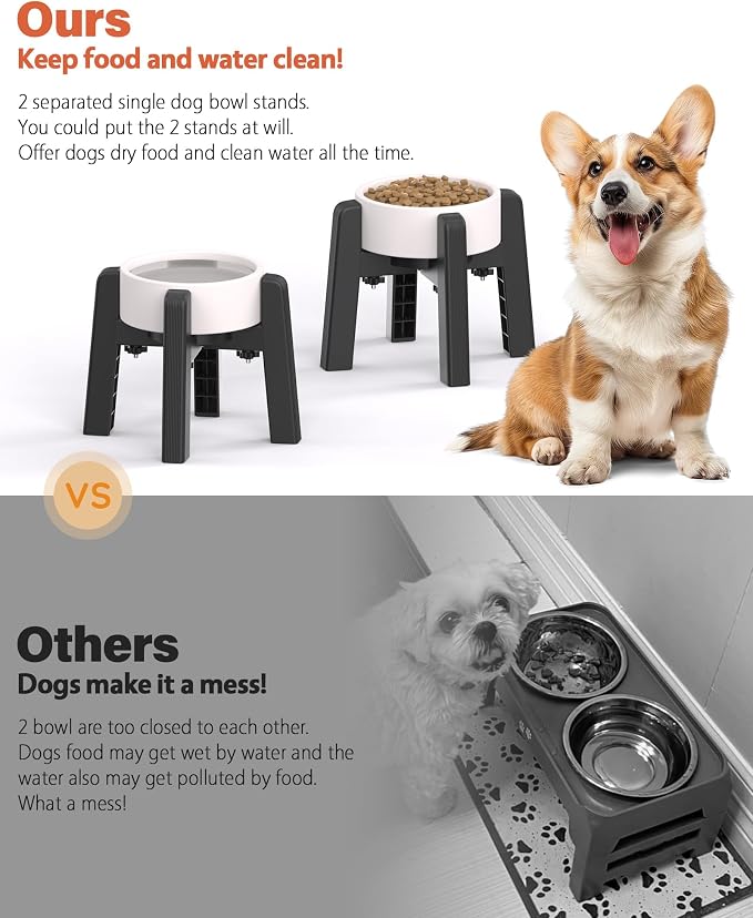 Dog Bowl Stand with Adjustable Width [2 Pack, Stand Only] | Elevated Pet Water & Food Bowl for Medium Dogs, Stable and Anti-Slip Raised Bowl - Image 3