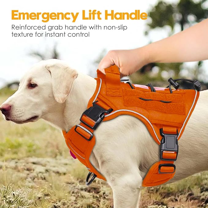 Heavy-Duty Tactical Dog Harness for Large Dogs, No Pull Adjustable Reflective Pet Vest with Molle System, K9 Military-Grade Control for Service Training, Outdoor & 10+ Breeds, Orange, Medium - Image 8