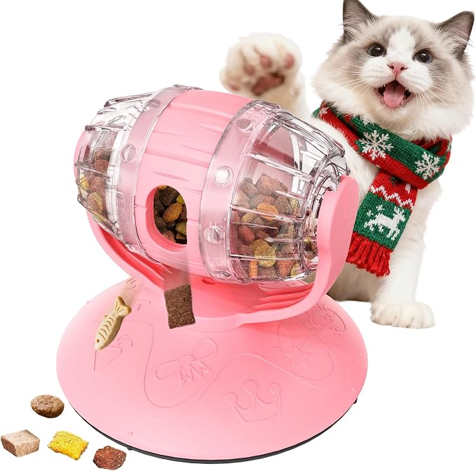 Rotating Interactive Cat Treat Dispenser Toy - Slow Feeder Puzzle for Indoor Cats-Pink by Unknown