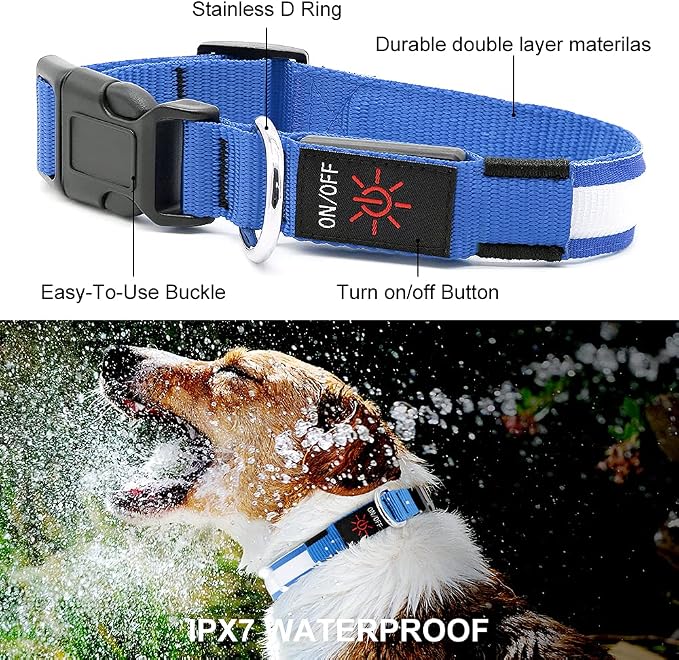 LED Dog Collar, Dog Light Up Collar,for Night Walking (Blue, X-Large) | Full Adjustable,Waterproof,Nylon,Soft,Super Bright Light Collars for Small Medium and Large Dogs,USB C to Charge - Image 3