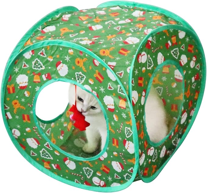 Andiker Cat Tent, 3 Holes Safe and Strong Cute Cats Tunnel Collapsible Easy to Carry Cat House for Indoor Cats Kittens Hiding Playing Training Sleeping (Square Green) by Andiker-ServingforYou