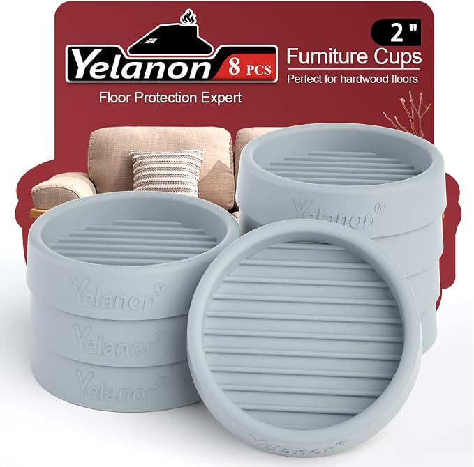 Furniture Coasters - 8 Pcs 2”Round Furniture Caster Cups - Non Slip Pads Hardwoods Floors Non Skid Furniture Grippers Rubber Furniture Feet - Anti Slide Floor Protector for Bed Couch Stoppers Gray by Yelanon