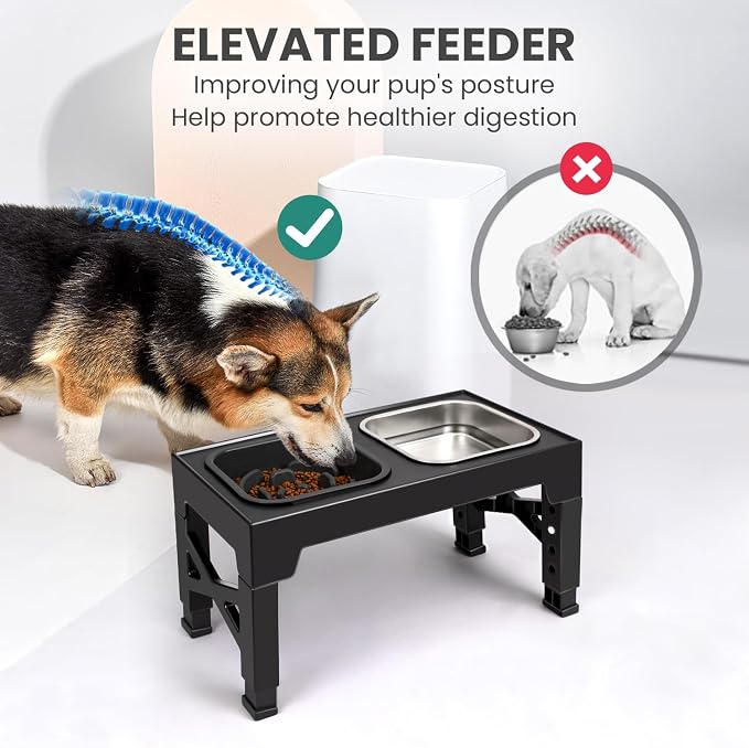 Niubya Elevated Dog Bowls, with Slow Feeder Bowl and Stainless Steel Dog Food Bowl, Raised Dog Bowls Adjusts to 5 Heights (3.15", 8.66", 9.84",11.02", 12.2") for Small Medium and Large Dogs - Image 3