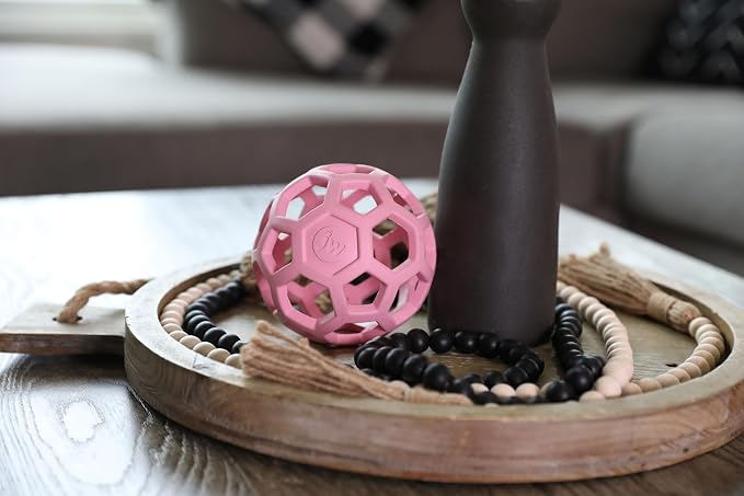 JW Pet HOL-ee Roller Dog Puzzle Ball, Medium 4.5in, Natural Rubber, Pink | Puzzle Ball Design Dog Toy for Interactive Play and Chasing Fun - Image 3