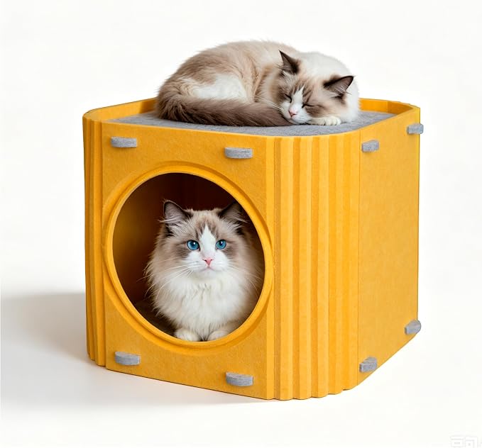 Cat Houses for Indoor Cats, Warm Felt Cat Hideaway, Thick Cat Bed Cave | Scratch-Resistant Cat Cave, Kitten Hideaway for Timid Cat & Small Pet, Modern Sturdy Cats House Condo, Up to 22Lbs by Unknown