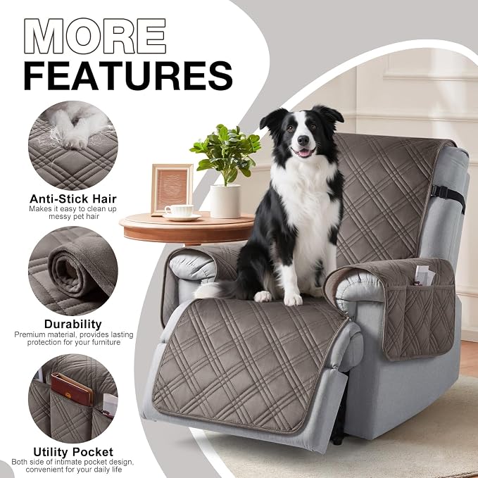TAOCOCO 100% Waterproof Recliner Chair Cover, Recliner Covers for Recliner Chair with Pocket, Non Slip Reclining Chair Cover Furniture Protector for Kids, Pets(23.6'', Chocolate-Velvet) - Image 4