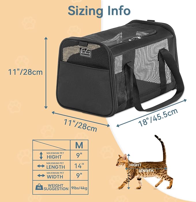 PETSFIT Soft-Sided Cat Carrier, Airline Approved | For Travel, 3 Carrying Ways, Lightweight and Ventilation on 5 Sides, Escape Proof, With Soft Fleece Pad - Image 2