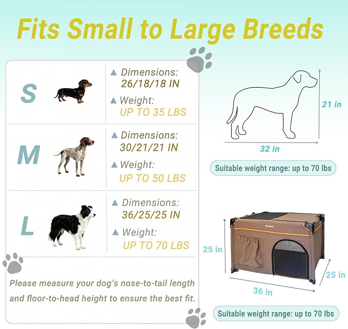 36 Inch Collapsible Travel Dog Crate, 4 Doors & Soft Pet Mat | Portable Dog Travel Crate for Medium Dogs,Large Storage Bag & Breathable Mesh,Soft Sided Dog Crate for Indoor & Outdoor Khaki - Image 8