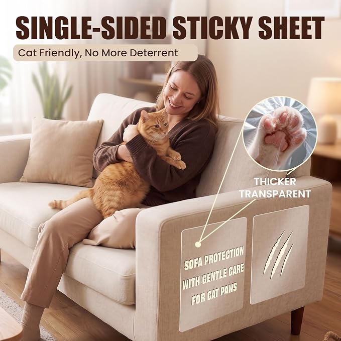 THLHKD Cat Scratch Furniture Protector, 18PCS Single Sided Couch Protectors Tape from Cats Claws Scratching, Thicken Clear Sheets Proof Clawing Sofa Corner Protection Cover Anti Scratch for Furniture - Image 3