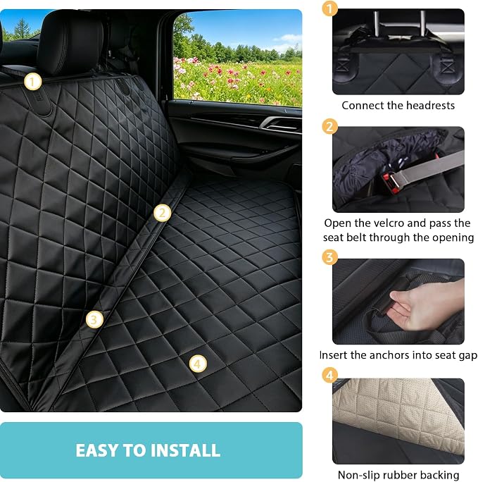XL Dog Car Seat Cover for Back Seat with Safety Belt for Trucks | For Large Trucks,Waterproof,Mesh Window,Zero Slide,Easy Removal & Storage,Heavy-Duty Oxford Fabric,Double-Stitched Seams - Image 5