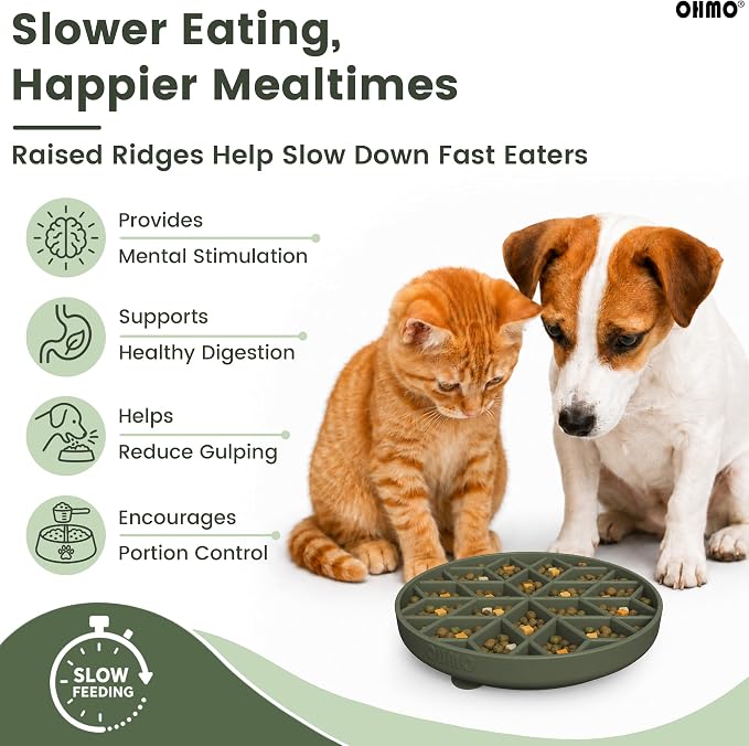 OHMO Slow Feeder Dog Bowl, 5.9" Lick Mat for Dogs, Diamond, Camo Green | Cat Slow Feeder Bowl, Anti Choking, Enrichment Toys, Easy Clean BPA-Free Silicone Feeding Bowl, Boredom and Anxiety Reducer - Image 2