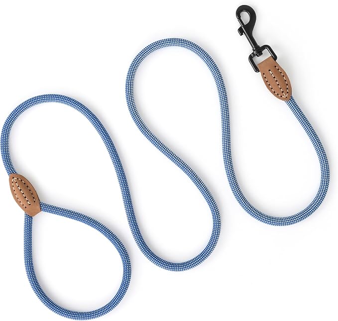 Mile High Life Dog Leash with Genuine Leather-Wrapped Ends, 4/5/6FT | Tangle-Free 360° Swivel Clasp Heavy Duty Rope Leash | Small Medium Large Dogs | Daily Walking (Blue White, 60 Inch, 1/3") - Image 6