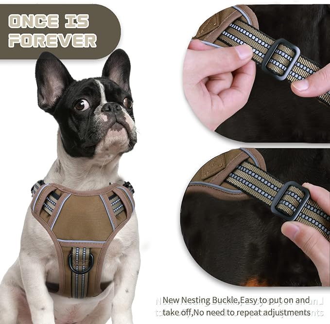 No Pull Dog Harness for Large Dogs, Adjustable No Choke Pet Vest with Dog Leash Fit Smart Reflective Pet Walking Harness for Training Easy Control Soft Handle Brown XL - Image 4