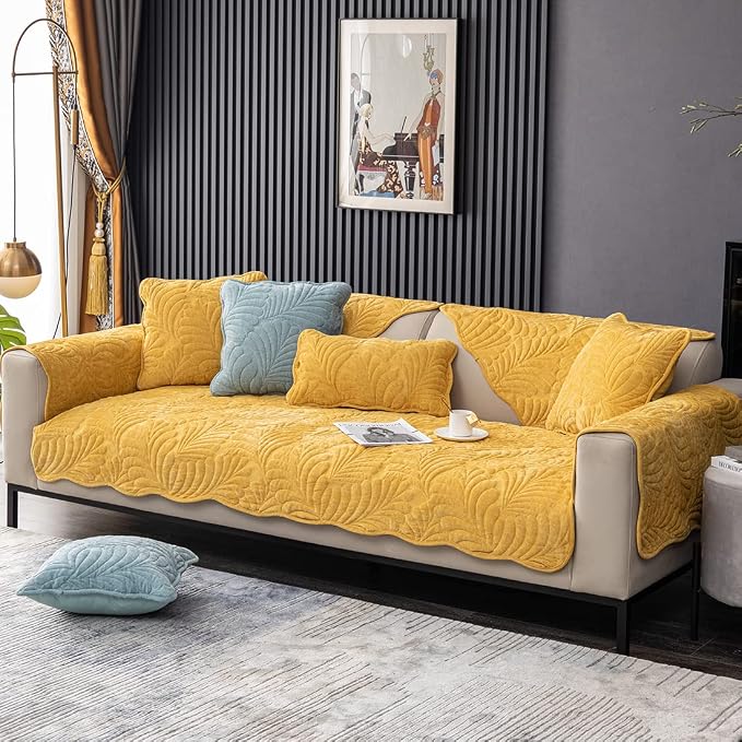 Couch Covers Plush Quilted Sofa Covers for Sectional Sofa Washable | Palm Leaves Couch Cover Chenille Non Slip Sofa Covers Soft Sofa Slipcover Furniture Protector for Pets Kids Children Dogs Cat by WelcometoXSlive